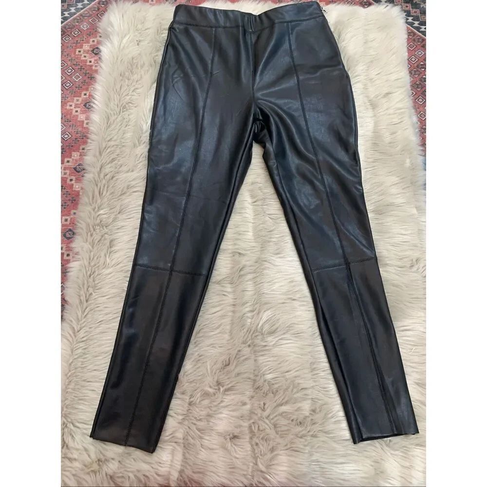 NWT TopShop Black  Faux Leather Pleated Skinny Pull-Up Lined Pants 14